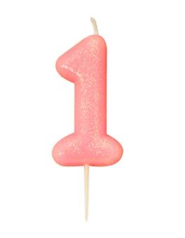 Picture of AGE 1 PINK GLITTER NUMERAL MOULDED PICK CANDLE 7CM